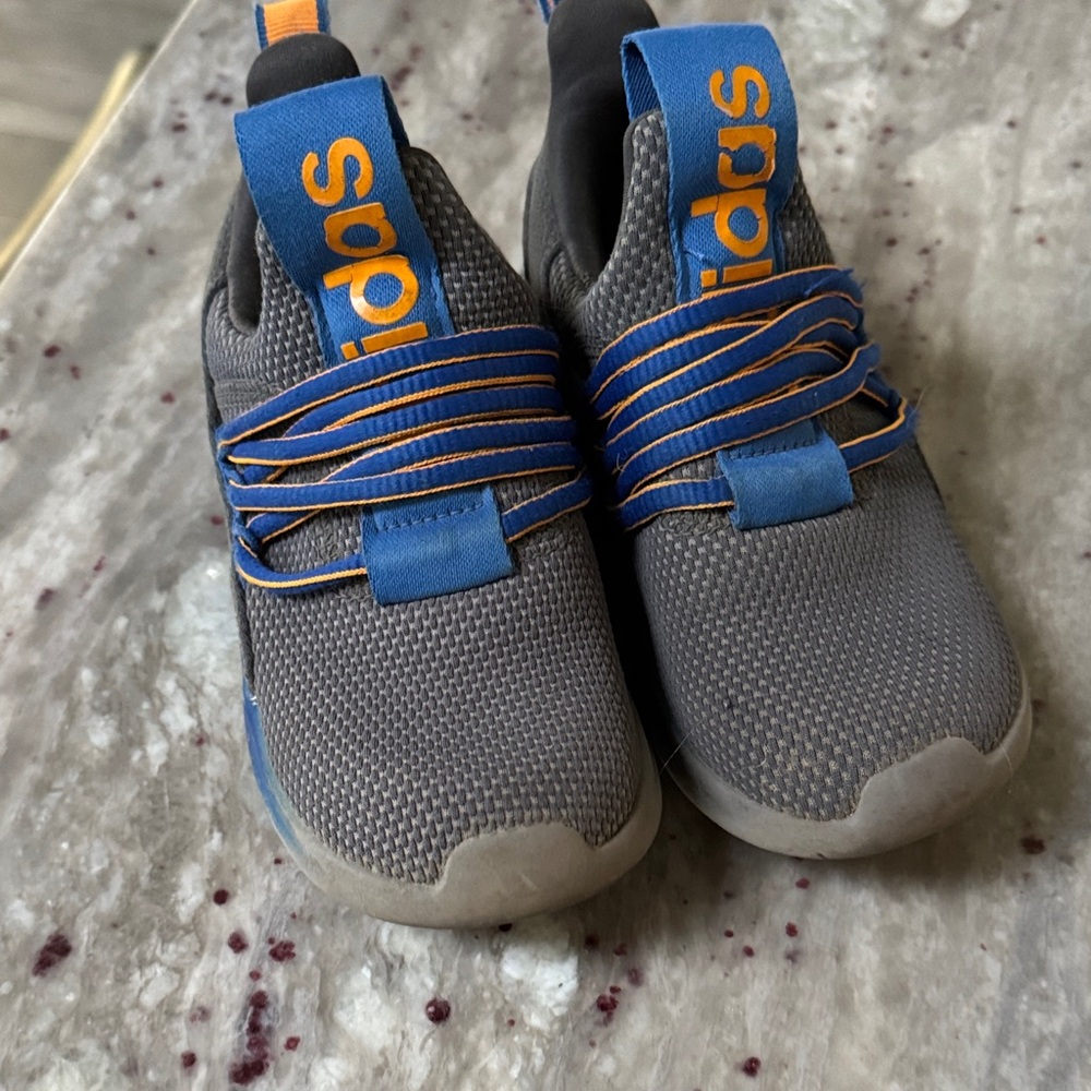 Adidas Kids Sneakers in Gray and Blue with Orange Accents